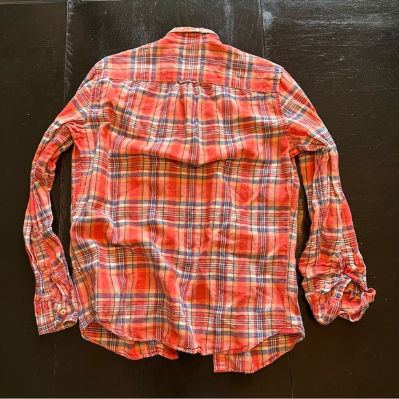 American Eagle Small Plaid Pink Red White Blue Button Down Shirt - Picture 3 of 6